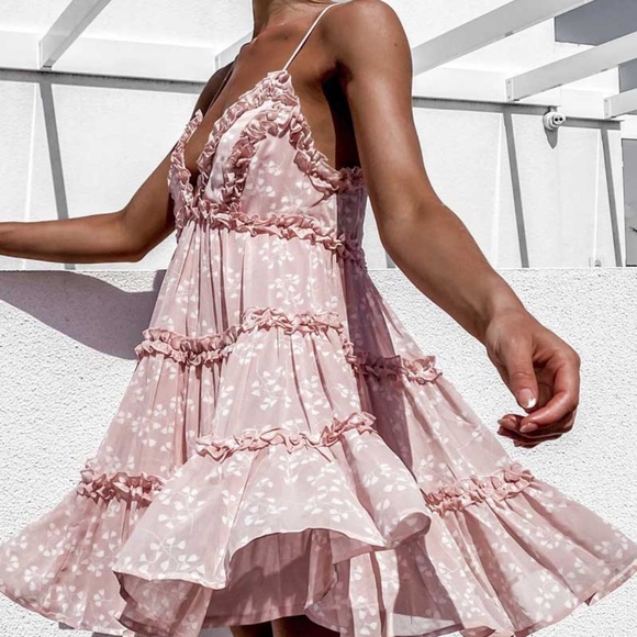 Boho floral print cami v neck ruffle tiered dress - Picture 4 of 16